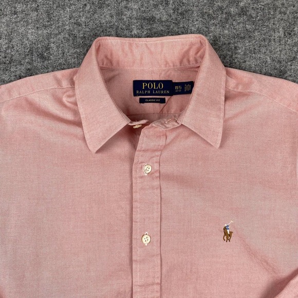 Ralph Lauren Shirt Mens Medium 15.5 32/33 Red Custom Fit Button Down Long Sleeve - Picture 2 of 10